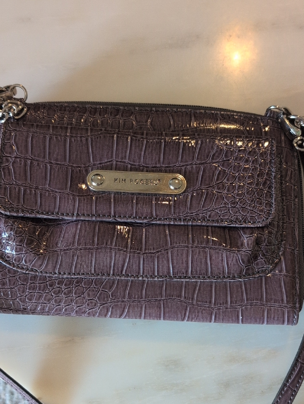 Kim Rogers Purple Croc-Embossed Crossbody Bag